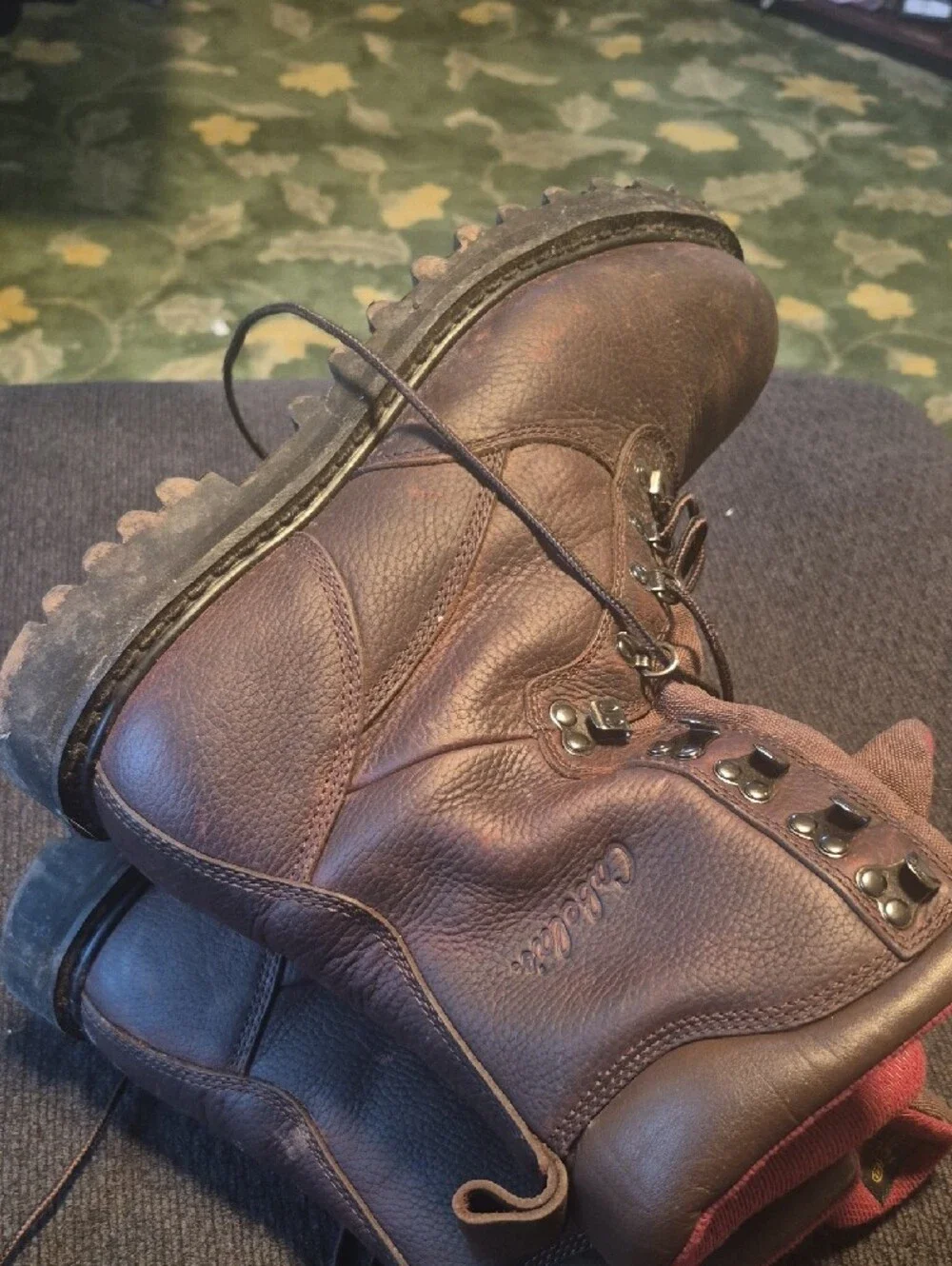 Cabela's Brown Leather Work Boots with Red Interior